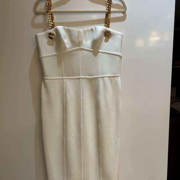 Tom Ford winter white midi dress with gold chain straps - NWOT - Picture 2 of 6